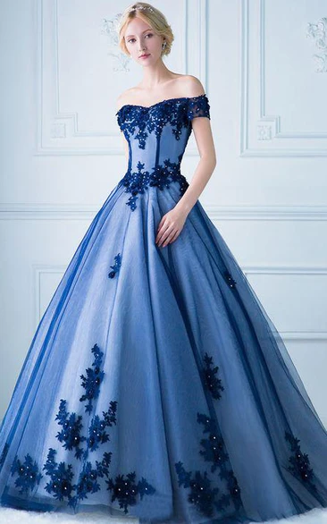 Off-the-shoulder Tulle Sleeveless Floor-length Formal Dress with Ruffles