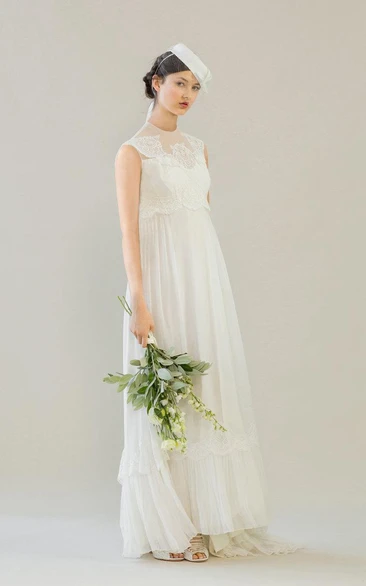 High-Waist Lace Top 1960S High-Neckline Bridal Dress