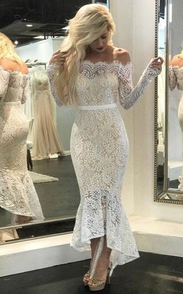 Off-the-shoulder Sheer Lace Long Sleeve Mermaid Bodycon Wedding Dress