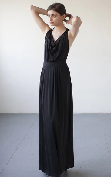 A Line Elegant Sleeveless V-neck Prom Jersey Dress