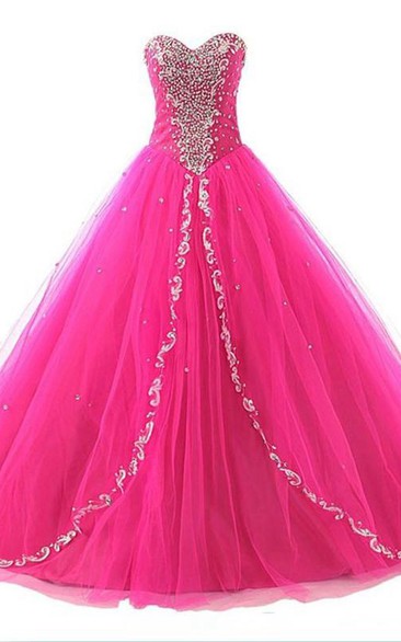 Long Lace Sweetheart Bell Lace-Up Appliqued Tulle Ball Gown