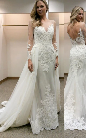 Jewel Lace Tulle Illusion Long Sleeve Wedding Dress