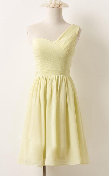 One-shoulder Sleeveless short A-line Bridesmaid Dress With Ruching