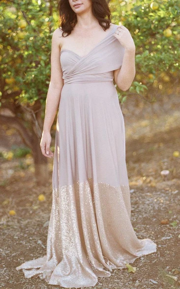 Two-tone Chiffon Sequined A-line Bridesmaid Dress With Pleats