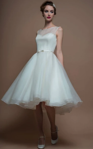 Sleeveless short A-line Organza Wedding Dress With Illusion