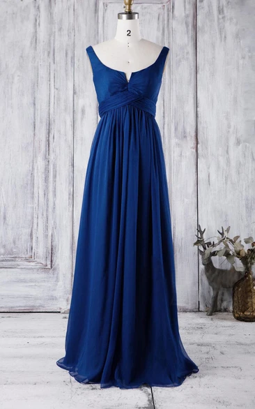 notched Sleeveless A-line Chiffon Floor-length Bridesmaid Dress With Low-V Back