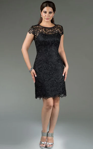 Cap Sleeve Scoop Neck Sheath Knee Length Mother Of The Bride Dress With Allover Lace