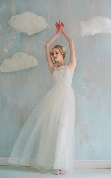 Tulle Layers Wedding Long A-Line Lace Dress
