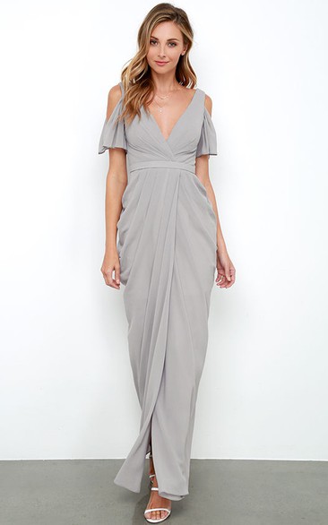 Pencil Strapped long Front-split Dress With Low-V Back