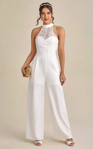 Sexy Halter Neck Long Rhinestones Wedding Jumpsuit