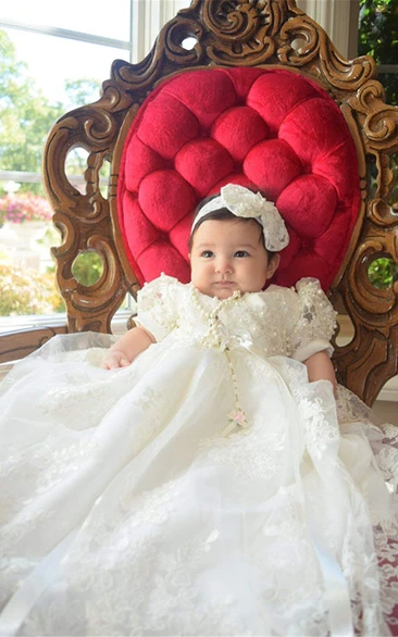 Gorgeous Lace Christening Gown With Delicate Beading And Bow