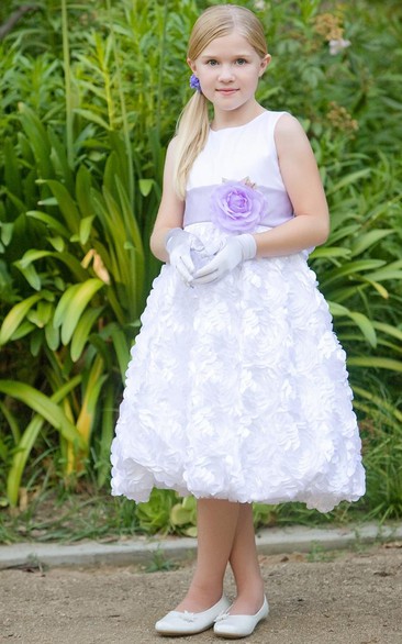 Satin Layered 3-4-Length Flower Girl Dress