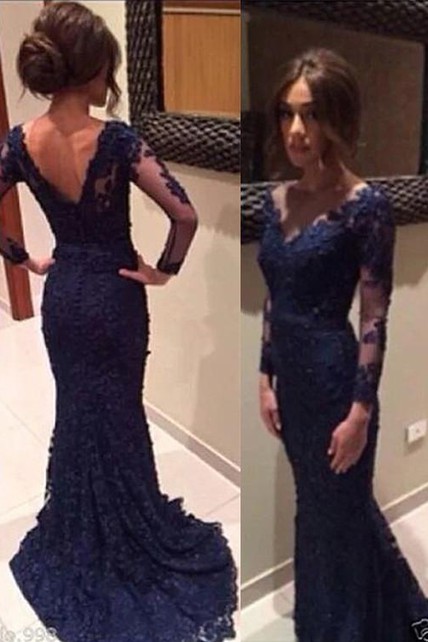 Formal Fishtail Train Long-Sleeve Gorgeous Gown - Dress Afford