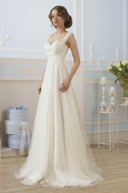 Sleeveless Appliqued Pleats Floor-Length A-Line Tulle Dress - Dress Afford
