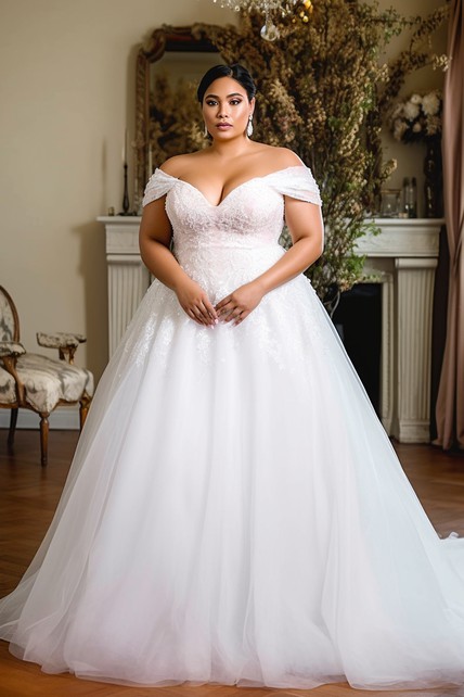 Off-the-shoulder Plus Size Sweetheart Empire A-line Ball Gown Tulle Wedding  Dress - Dress Afford