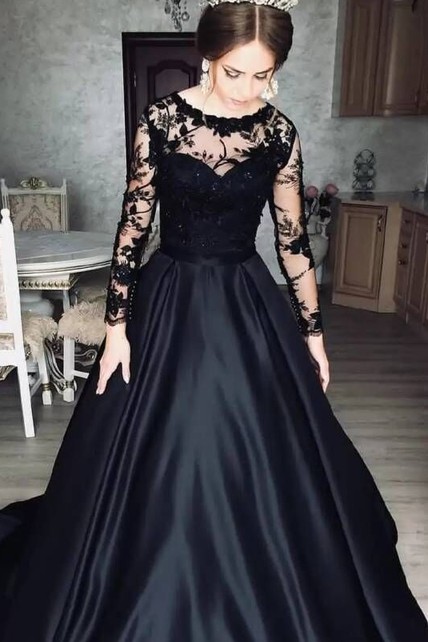 Modern Satin Bateau Ball Gown Long Sleeve Brush Train Formal Dress with Ruching Dress Afford