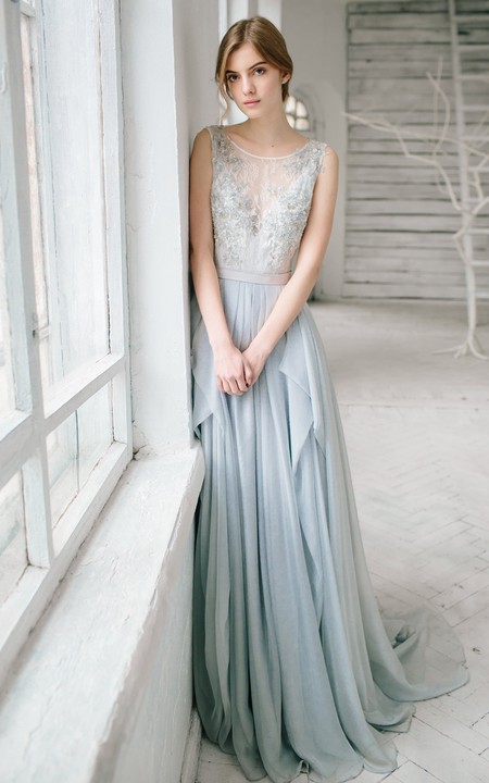 Lace Rhinestone Floor-Length Sleeveless Bridesmaid Dress