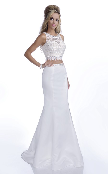 Sleeveless Mermaid Two Piece Prom Dress With Beading And Lace