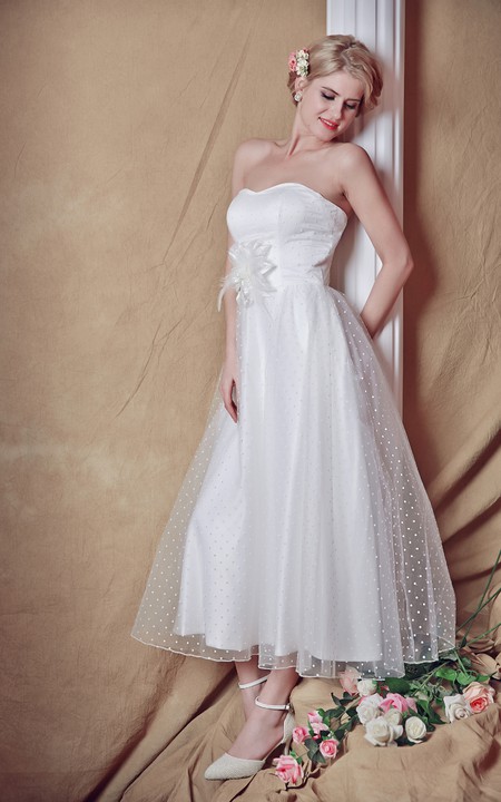 A-Line Bridal Strapless Backless 3-4-Length Dress