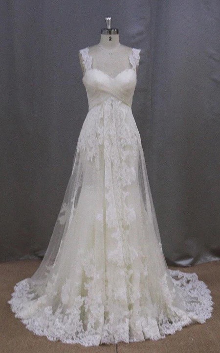 A-Line High-Waist Bridal Sleeveless Long Lace Dress