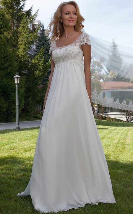 maternity Short Sleeve Empire long Wedding Dress With Lace