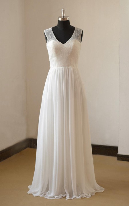 Sleeveless Lace Top A-Line Destination Wedding Gown