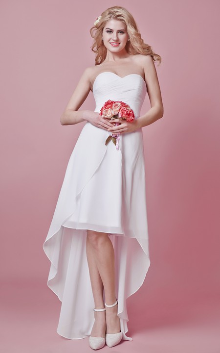 Sweetheart Pleated Bodice High-Low Chic Chiffon Gown