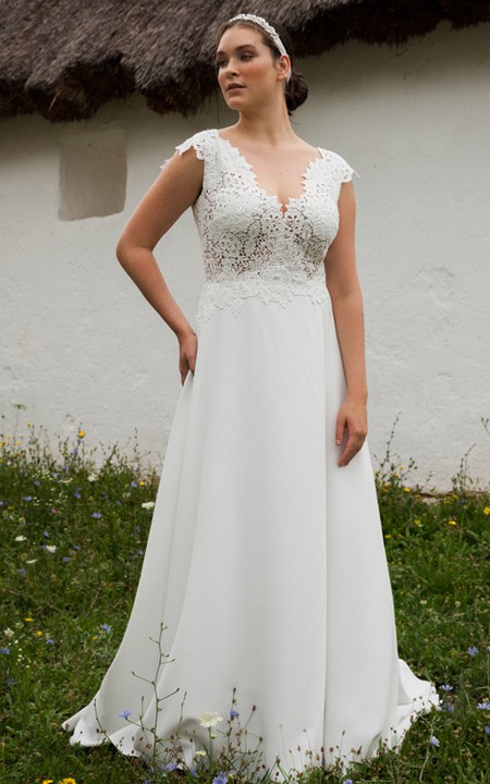 Modern A Line Chiffon Floor-length Sleeveless Button Wedding Dress