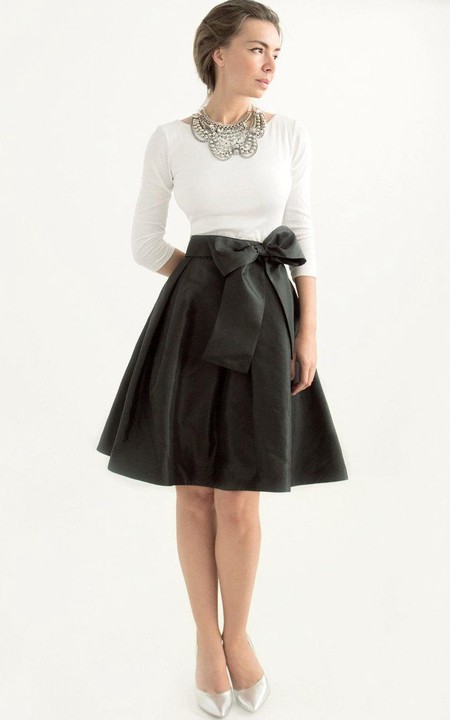 Black-and-white short A-line Dress With bowknot