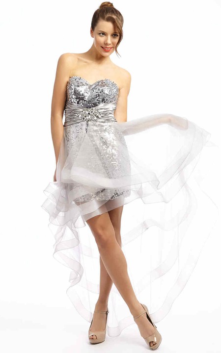 Sweetheart Sequined Pencil Tulle Dress With Zipper
