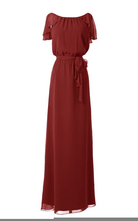 Petal-Sleeve Knot Detail Floor-Length Long Gown