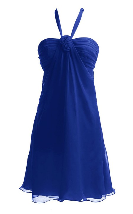 Ruched-Top Chiffon Halter Sleeveless Short Dress