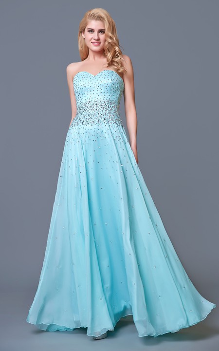 Jeweled Layered Chiffon Chic Glam A-Line Sweetheart Gown