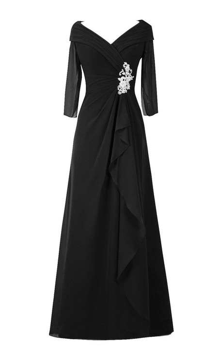 V-neck 3-4-sleeve A-line Dress With draping And Appliques