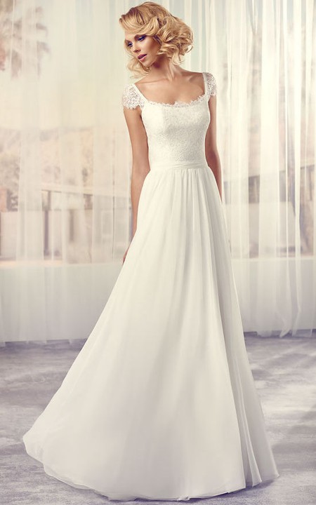 cap-sleeve Lace Floor-length Wedding Dress With Backless design