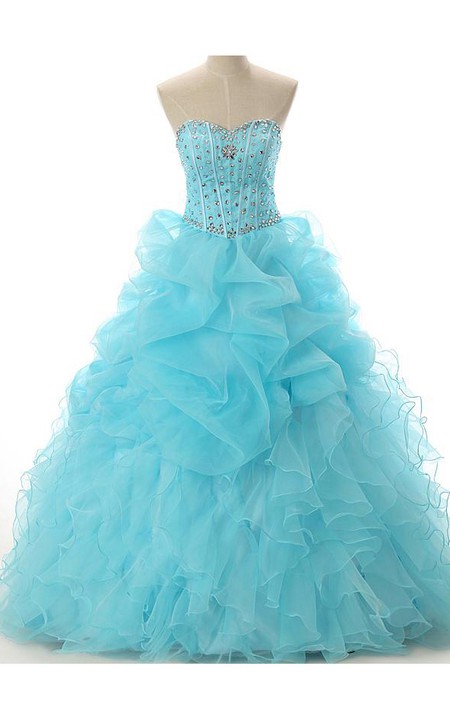 Full-Length Organza Sequined Off-The-Shoulder Sweetheart Lace-Up Jeweled Lace Ball Gown