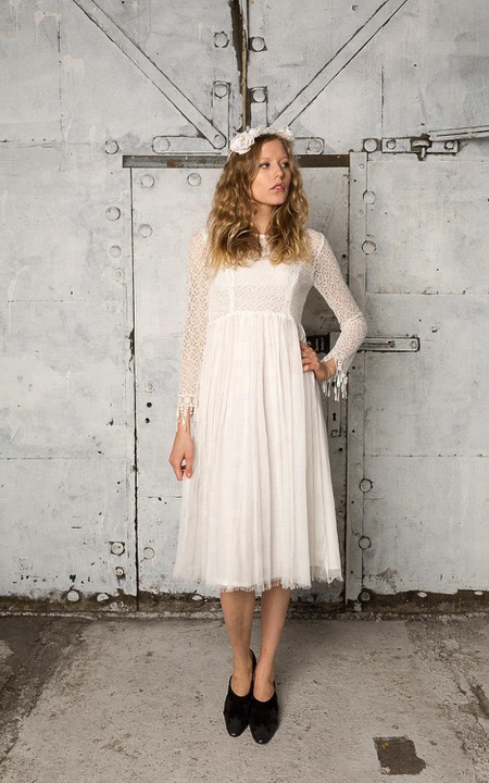 Tulle Lace Bodice Long-Sleeve Vintage Dress