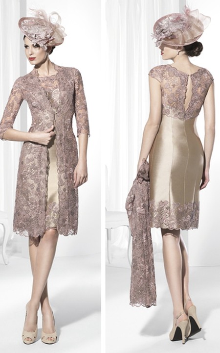 Pencil short Satin Lace Mother of the Bride Dress With bolero