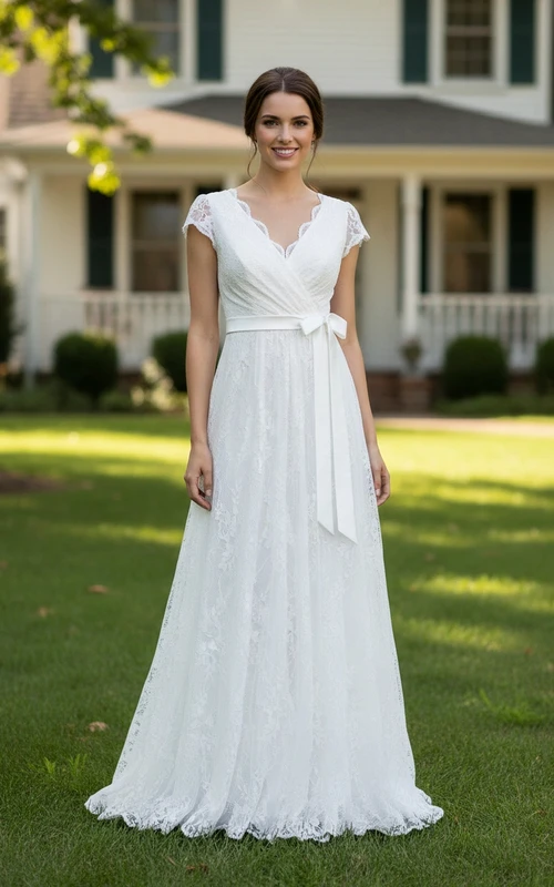 Pleated Garden Lace Wedding Dress