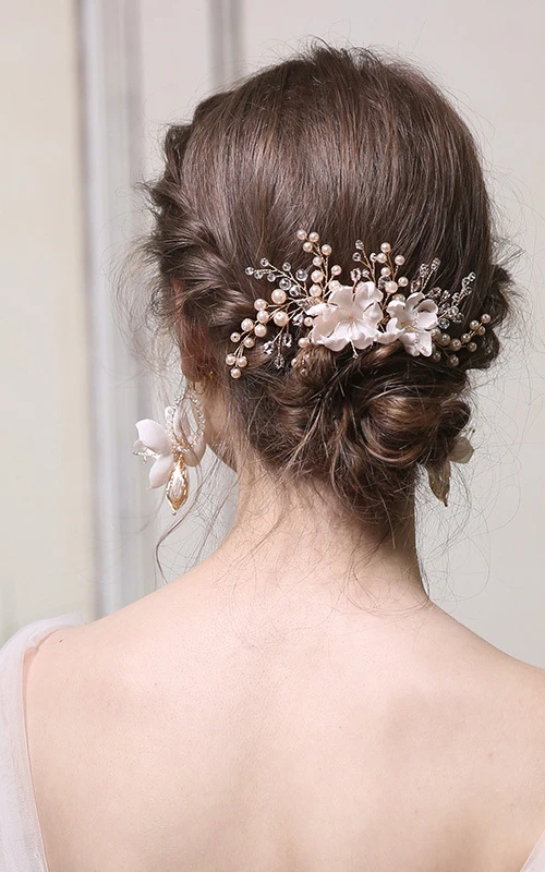 Handmade Beaded Flower Rings and Hair Combs with Crystal 