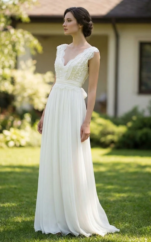 Romantic Bow-Accent Pleated Bridal Gown