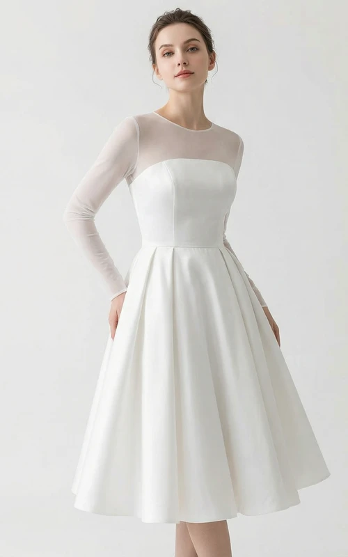 Vintage Illusion Sleeve Taffeta Wedding Mini
