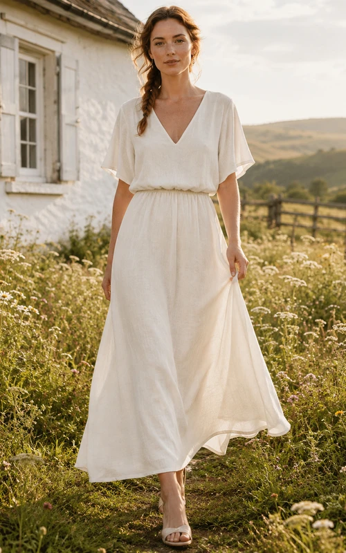 V Neck A Line Wedding Dress