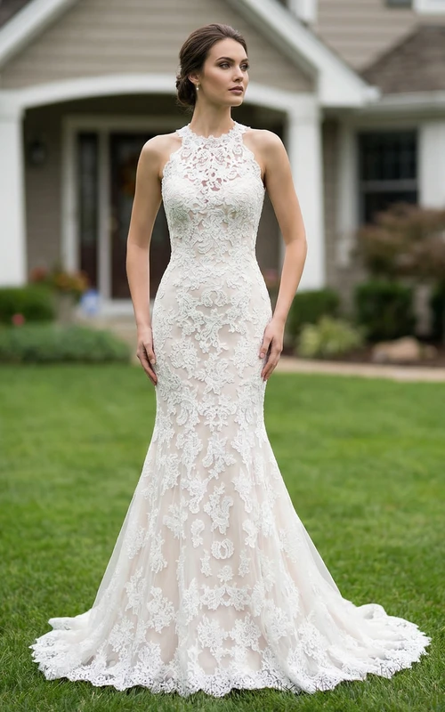 mermaid wedding dresses in atlanta OFRI | Mermaid wedding dress with halter neck and open back