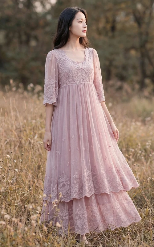 Romantic Embroidered Tiers Lace Evening Dress