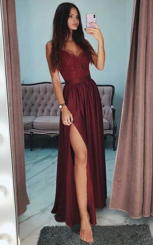 Sexy Party Front Split Spaghetti Empire Chiffon Prom Dress