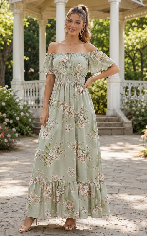 long floral wedding guest dress DaisySilk Silk Maxi Sleeve A Line Garden Dress Cream/Pink / L Plus Size Formal Dresses Variant:Sweetheart Pink Large sku_328558 this dress will be