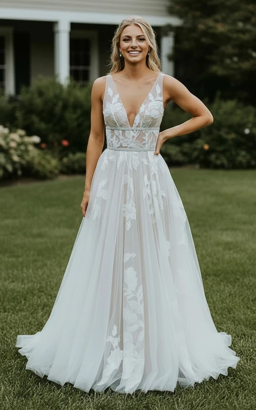 Illusion V-Neck Boho Tulle Dress