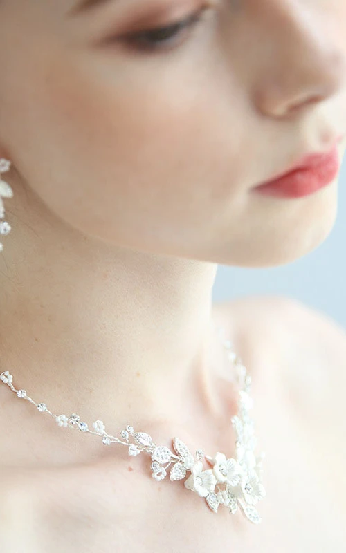 Trendy Bridal Rhinestone Beads Necklace and Earrings and Crown Jewelry Set