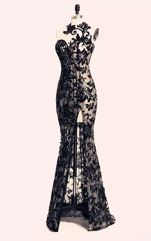 Bodycon Bateau Lace Sexy Modern Floor-length Sleeveless Open Back Zipper Lace Evening Dress 